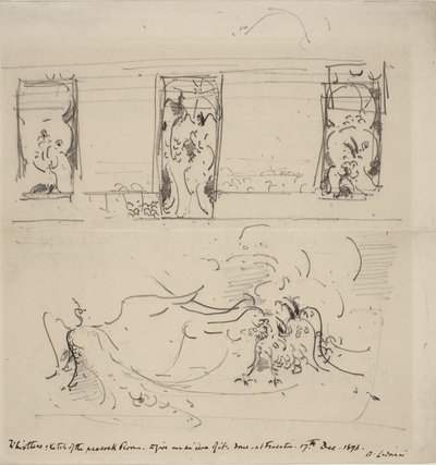 Piirros riikinkukkohuoneesta, 1898 tekijältä James Abbott McNeill Whistler