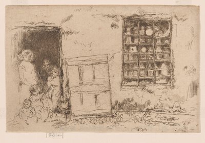 Kylän makeiskauppa, n.1884-86 (etsaus; tussi paperille) tekijältä James Abbott McNeill Whistler