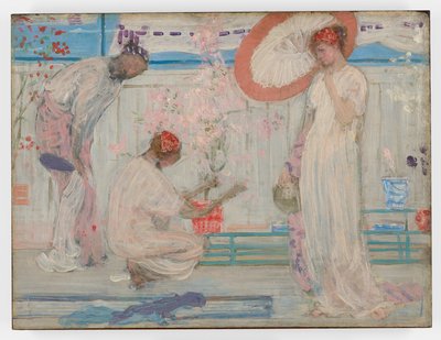 Valkoinen sinfonia: Kolme tyttöä, n.1868 (öljy valssilevylle ja puupaneelille kiinnitettynä). tekijältä James Abbott McNeill Whistler