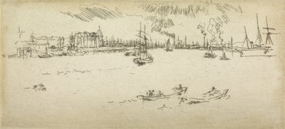 Tilbury, kahdentoista etsauksen sarjasta The Naval Review, 1887 tekijältä James Abbott McNeill Whistler