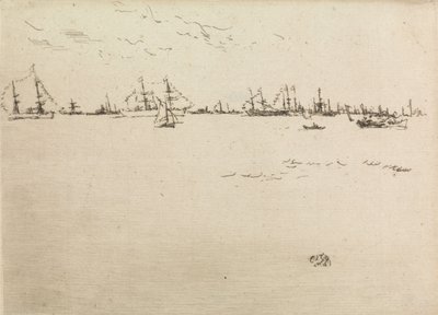Joukkolaivat, kahdentoista etsauksen sarjasta The Naval Review, 1887 tekijältä James Abbott McNeill Whistler