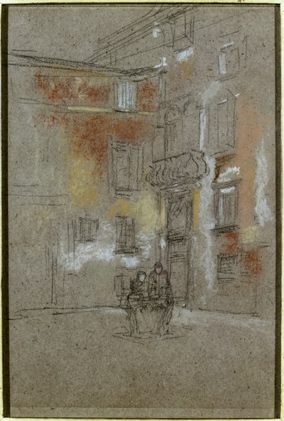 Venetsialainen sisäpiha: Corte Bollani, 1880 (liitu ja pastelli ruskealle paperille) tekijältä James Abbott McNeill Whistler