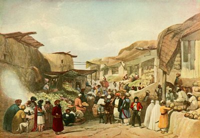 Pääkatu basaarissa Kabulissa hedelmäkaudella, n. 1840, 1901. tekijältä James Atkinson