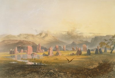 Castlerigg Stone Circle lähellä Keswickiä, Englannin järvialueelta, 1853 tekijältä James Baker Pyne