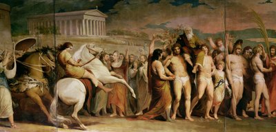 Crowning the Victors at Olympia, kolmas sarjasta The Progress of Human Culture and Knowledge, yksityiskohta keskuspaneelista, jossa näkyy Diagoras, n. 1777-1801 (katso 101472, 101473 ja 101475) tekijältä James Barry