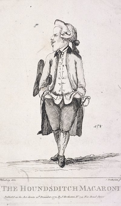 "The Houndsditch Macaroni", 1772 tekijältä James Bretherton