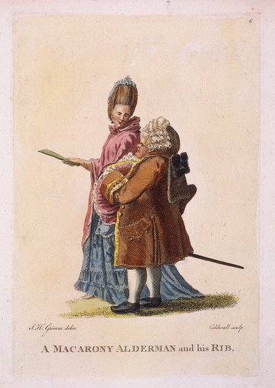 "Macarony alderman ja hänen kylkiluu", c1770 tekijältä James Caldwall