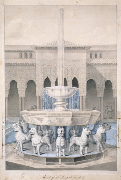 Fountain in the Court of the Lions, Alhambra, Arabian Antiquities of Spain, julkaistu 1815 (käsinvärinen kaiverrus) tekijältä James Cavanagh Murphy