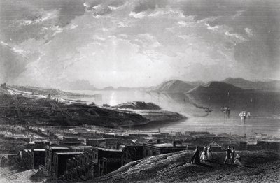 Golden Gate, Telegraph Hill, elokuvasta "Picturesque America", William Cullen Bryant, kaiverrus Edward Paxman Brandard (1819-98) n. 1873 tekijältä James David Smillie