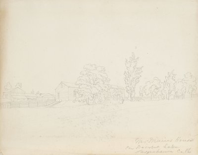Mr. Mains House Derwent Lakella, Susquehanna Co. Pa., 1843 (grafiitti kermanvärisellä paperilla) tekijältä James David Smillie