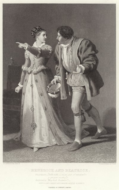 Benedick ja Beatrice, Paljon melua tyhjästä, näytös IV, kohtaus I tekijältä James Dawson Watson