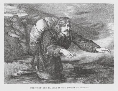 Kristitty ja taipuisa Slough of Despondissa (kaiverrus) (kaiverrus) tekijältä James Dawson Watson