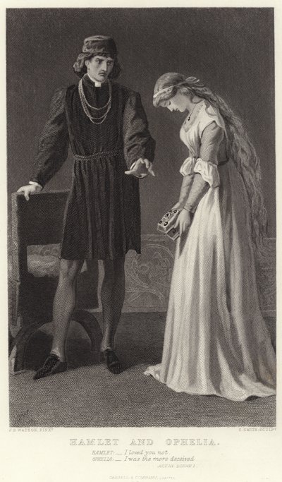 Hamlet ja Ophelia, näytös III, kohtaus I tekijältä James Dawson Watson