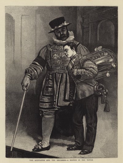Beefeater ja rumpali, luonnos tornissa tekijältä James Dromgole Linton