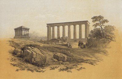 National Monument, Calton Hill (chromolitho) tekijältä James Duffield Harding