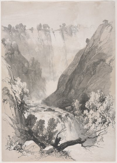 Luonnoksia kotona ja ulkomailla: Ternin putoukset, 1830. tekijältä James Duffield Harding