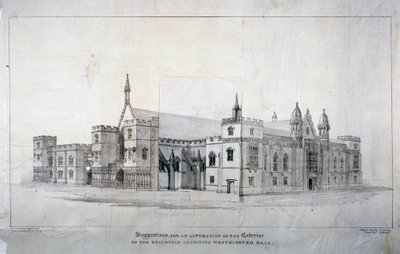 Muutosehdotuksia Westminster Hallin vieressä oleviin rakennuksiin, Lontoo, n. 1825. tekijältä James Duffield Harding