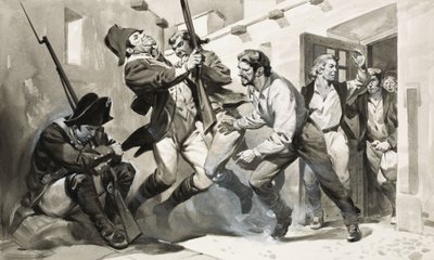 William Scoresby pakenee espanjalaisesta vankilasta (guassi paperille) tekijältä James Edwin McConnell