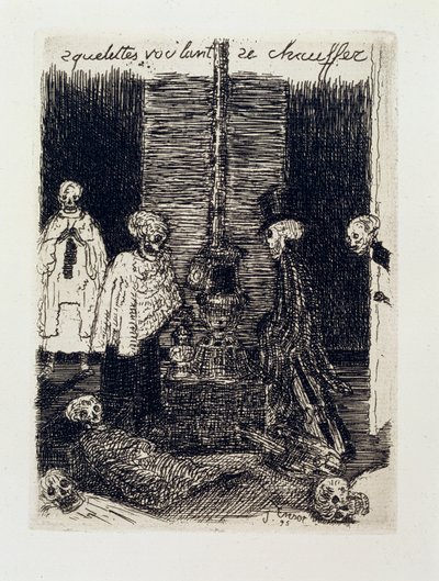 Luurankot yrittävät lämmittää itseään tekijältä James Ensor