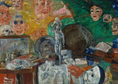 Asetelma studiossa tai Attributes of the Arts tekijältä James Ensor