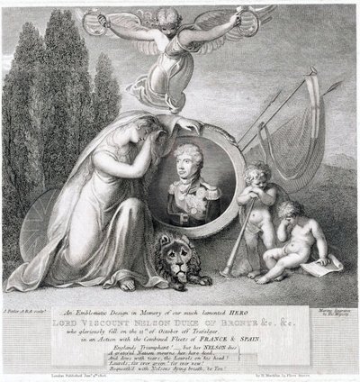 Ikoninen piirros edesmenneen sankarimme lordi varakreivi Horatio Nelsonin (1758-1805) muistoksi. tekijältä James Fittler