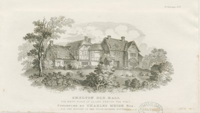 Shelton Old Hall: teräskaiverrus (vinjetoitu), nd [c 1843] (painettu) tekijältä James Flewitt Mullock