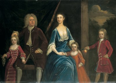 Ryhmämuotokuva Henrystä, Wardourin viidennestä lordi Arundellista ja hänen vaimostaan Elizabethista yhdessä lastensa kanssa sisätiloissa, maisemassa sen takana tekijältä James Francis Maubert