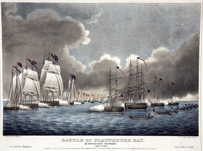 Battle of the Plattsburg Bay: McDonoughs Victory, pubi. 1840 (käsinvärinen kaiverrus) tekijältä James Fuller Queen