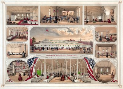 Juliste Citizens Volunteer Hospitalille, Philadelphia, pub. 1862 tekijältä James Fuller Queen