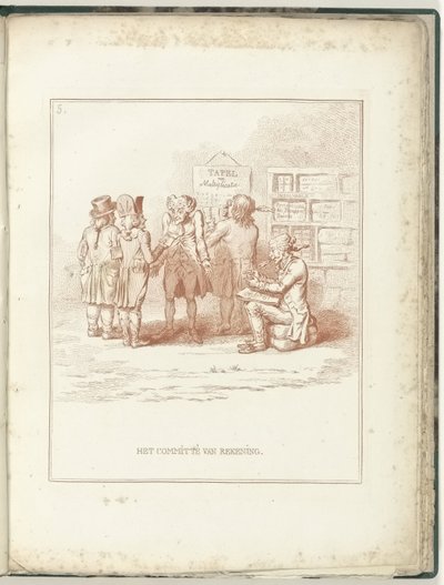 Tilikomitea, 1795 Tilinpäätöskomitea (kohteen otsikko) Hollandia Regenerata (sarjan nimi) tekijältä James Gillray (possibly)