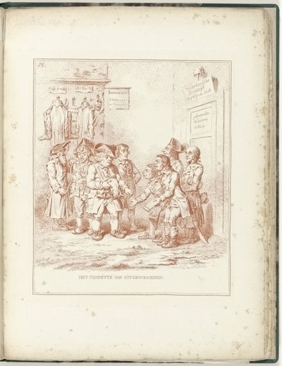 Maahanmuuttajien komitea, 1795 Maahanmuuttajien komitea (kohteen otsikko) Hollandia Regenerata (sarjan nimi) tekijältä James Gillray (possibly)