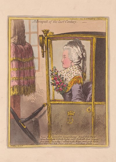 Viime vuosisadan kukkakimppu, pubi. 1802 (käsinvärinen kaiverrus) tekijältä James Gillray