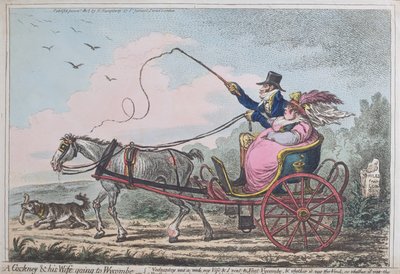 A Cockney and his Wife going to Wycombe, julkaissut Hannah Humphrey 1805 (käsinväritetty etsaus, jossa on akvatintti). tekijältä James Gillray