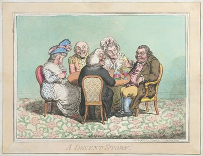 Hannah Humphreyn vuonna 1795 julkaisema A Decent Story (käsinväritetty etsaus). tekijältä James Gillray