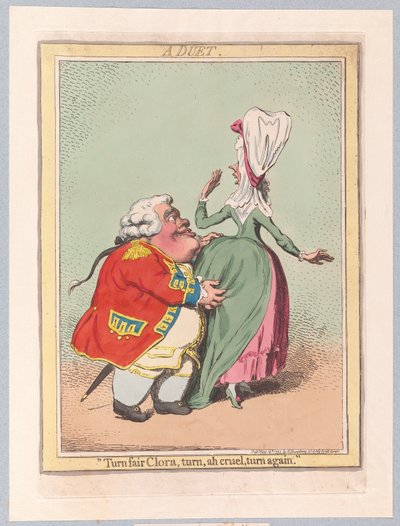 Duetti, pubi. 1792 (käsinvärinen kaiverrus) tekijältä James Gillray