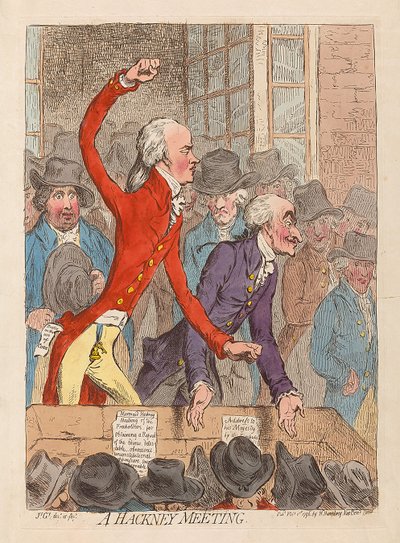 Hackney-kokous, pubi. 1796 (käsinvärinen kaiverrus) tekijältä James Gillray