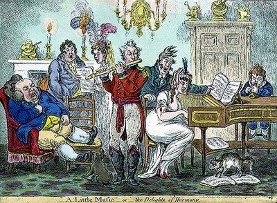 "Pikku musiikkia tai harmonian herkkuja", pub. Kirjailija: Hannah Humphrey tekijältä James Gillray