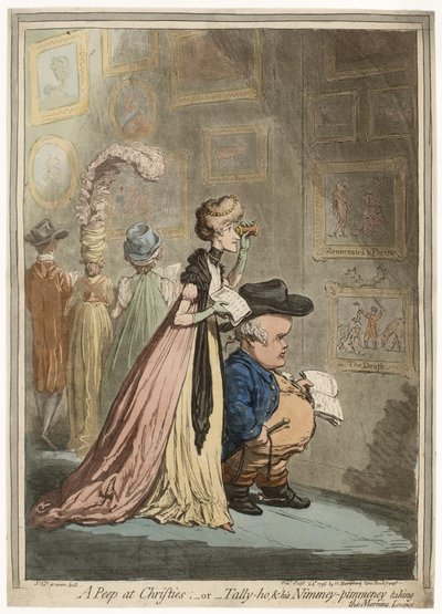 Kurkistus Christiesiin; tai Tally-ho, amp; Hänen Nimeney-Pimmeneyinsä ottamassa aamun oleskelutilaa vastaan tekijältä James Gillray