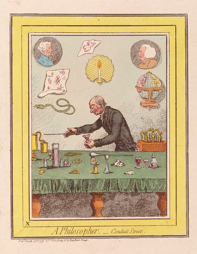 Filosofi: Conduit Street, pubi. 1796 (käsinvärinen kaiverrus) tekijältä James Gillray