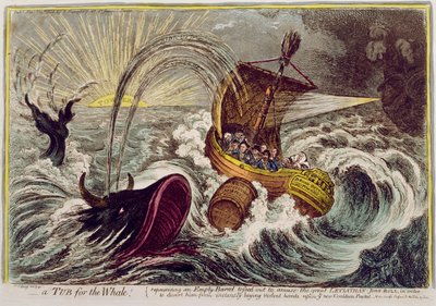 Kylpyamme valaalle! julkaissut Hannah Humphrey vuonna 1806 (käsinvärinen etsaus) tekijältä James Gillray