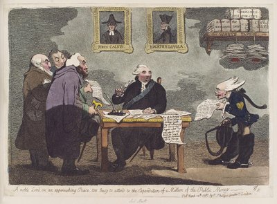 Aatelinen lordi, lähestyvästä rauhasta, liian kiireinen huolehtiakseen miljoonan julkisen rahan käytöstä James Gillray tekijältä James Gillray