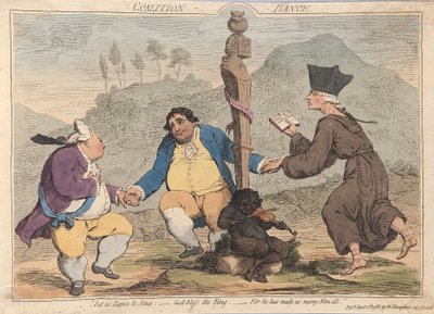 Coalition Dance, pubi. 1785 (käsinvärinen kaiverrus) tekijältä James Gillray