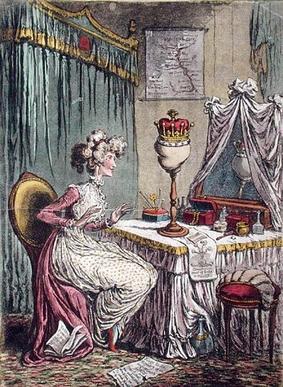 Contemplations upon a Coronet, julkaissut Hannah Humphrey vuonna 1807 (käsinvärinen etsaus akvatintalla) tekijältä James Gillray