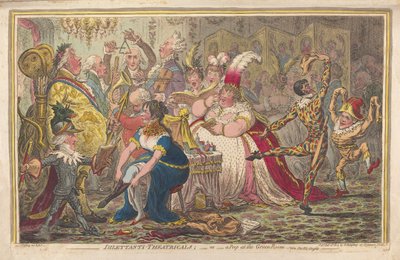 Dilettanti Theatricals tai Kurkistus Vihreässä huoneessa, vide. Pic-Nic-Orgies, pubi. 1803 (käsinvärinen kaiverrus) tekijältä James Gillray