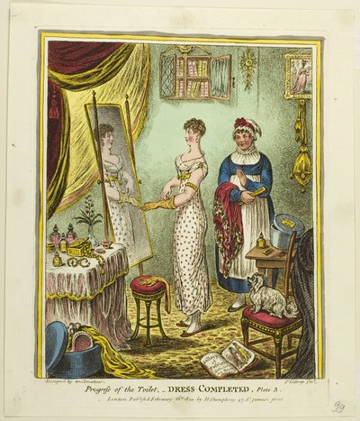 Mekko valmis, levy kolme sarjasta "Progress of the Toilet". tekijältä James Gillray