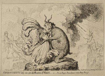 Walesin vuorilla viime aikoina nähty lumous eli "Shon-ap-Morganin sovinto keijuprinsessalle", julkaistu 30. kesäkuuta tekijältä James Gillray