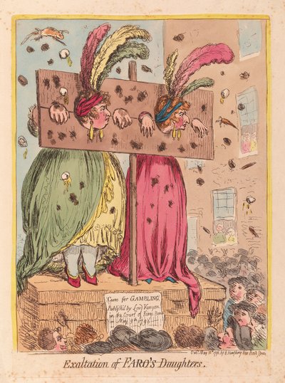 Exaltation of Faros Daughters, pub. 1796 (käsinvärinen kaiverrus) tekijältä James Gillray