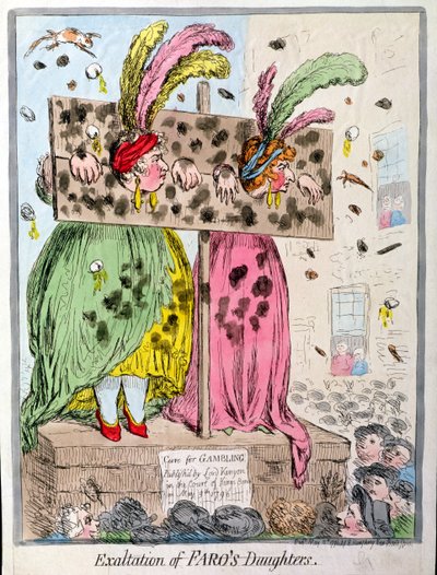 Faron tyttärien korotus, julkaissut Hannah Humphrey vuonna 1796 (käsinvärinen etsaus) tekijältä James Gillray