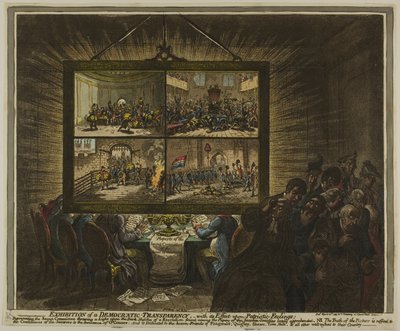 Demokraattisen avoimuuden näyttely ja sen vaikutus isänmaallisiin tunteisiin tekijältä James Gillray