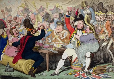 Hannah Humphreyn vuonna 1793 julkaisema "Fatigues of the Campaign in Flanders" (käsin väritetty etsaus). tekijältä James Gillray